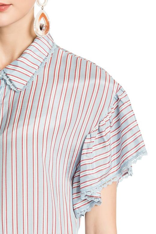 SUMMER & SAGE 蓝色条纹荷叶摆衬衫 2993 商品图3