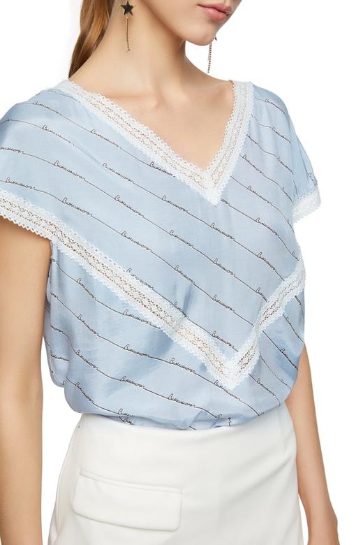 SUMMER & SAGE 花边饰蓝色字母T恤 7092 商品图2