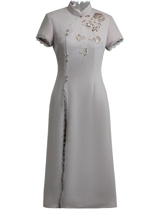 【紫华】夏季新款，优雅纹理复古绣花改良日常A摆旗袍连衣裙XGT-Q23046 商品图4