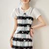 小香风山茶花，钉珠短袖+撞色格纹金属单排扣吊带裙两件套WLZD-2306504 商品缩略图0