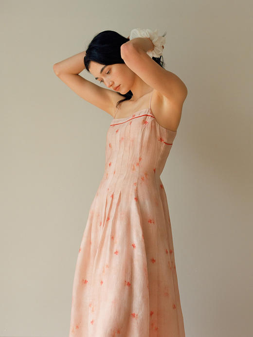 Even Vintage | 浪漫氛围感 法式印花粉红打底方领高腰吊带连衣裙 商品图3