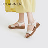 千百度女鞋夏季休闲凉鞋配裙子坡跟一字式凉鞋厚底真皮 A23331905 商品缩略图0