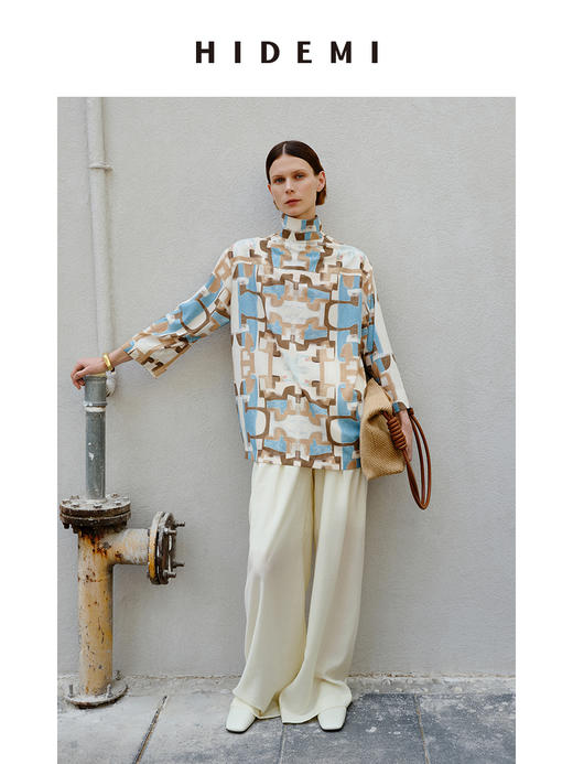 HIDEMI 抽象油画印花缎面古巴领衬衫 商品图1