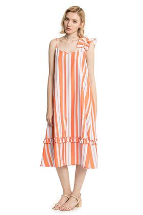 ZERO SIGN 橙白条纹不对称肩带连衣裙 2410