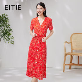 EITIE爱特爱夏季新款气质印花V领销售收腰连衣裙7007744
