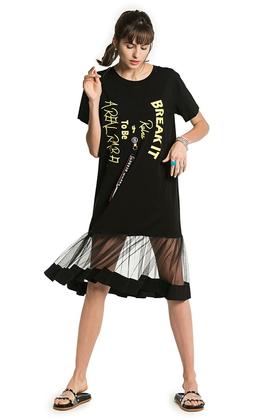 EMC亿美丞 字母印花网纱拼接连衣裙 2132