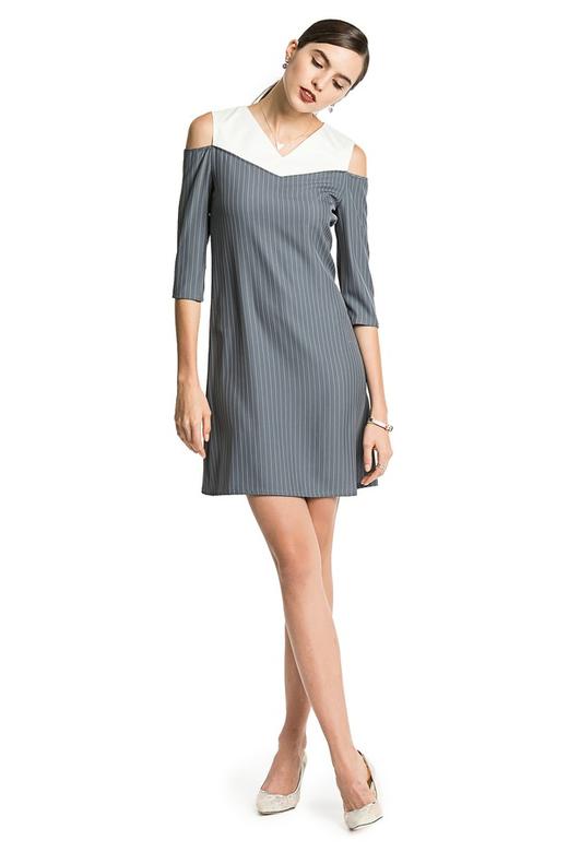 Lia Shade 灰蓝色拼接领挖肩连衣裙 2108 商品图1