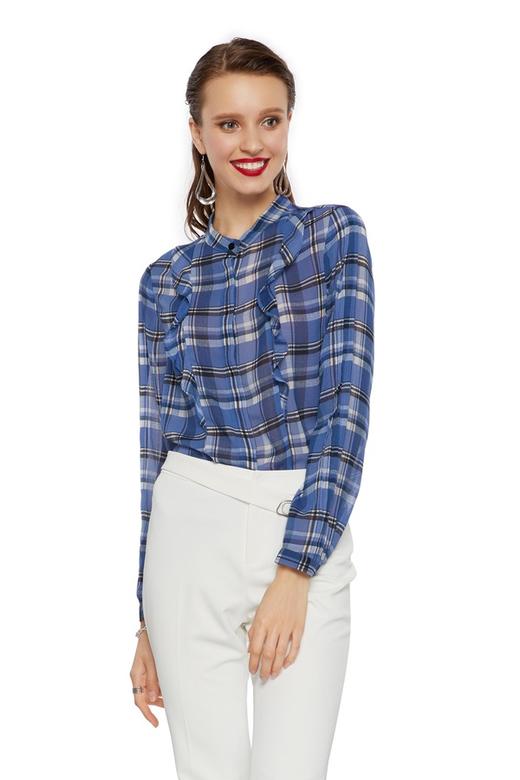 OCTAVIA 荷叶边饰蓝色格纹衬衣 6790 商品图0