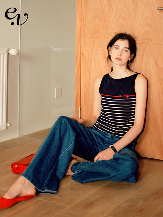 Even Vintage | 简约百搭 复古条纹宽松经典气质纯棉背心上衣女夏 商品图0