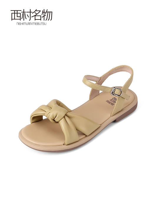 西村名物2023夏季新款仙女风一字带凉鞋蝴蝶结扣饰平底凉拖23161 商品图1