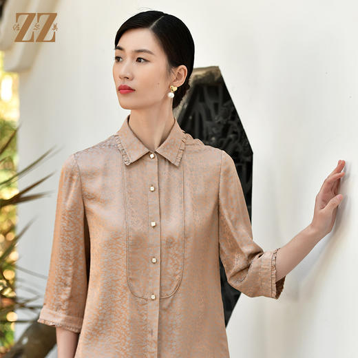 佐尔美夏季新款 交织提花缎桑蚕丝真丝衬衣女E32CS12 商品图0