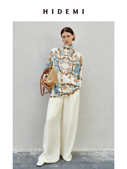 HIDEMI 抽象油画印花缎面古巴领衬衫 商品图5