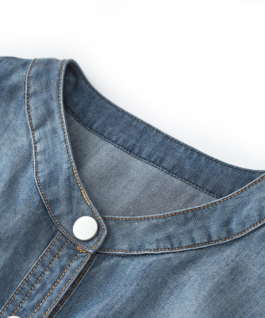 通勤休闲，短袖小圆领衬衫收腰显瘦单排扣开叉牛仔连衣裙WLZD-2306202 商品图2