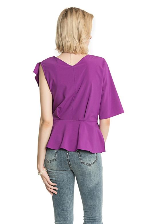 BASIC HOUSE 紫色不对称袖围裹式上衣 2386 商品图3