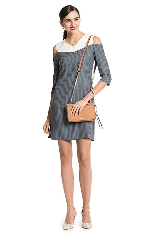 Lia Shade 灰蓝色拼接领挖肩连衣裙 2108 商品图0