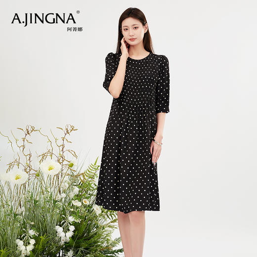 【商场同款】阿菁娜黑色波点设计感茶歇长裙A28X212078 商品图2