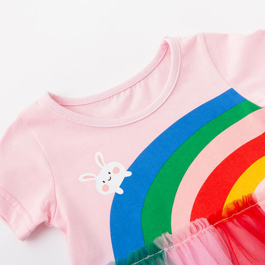 贝贝怡女童彩虹短袖连衣裙女宝宝夏季不规则网纱裙学院风蓬蓬裙 商品图6