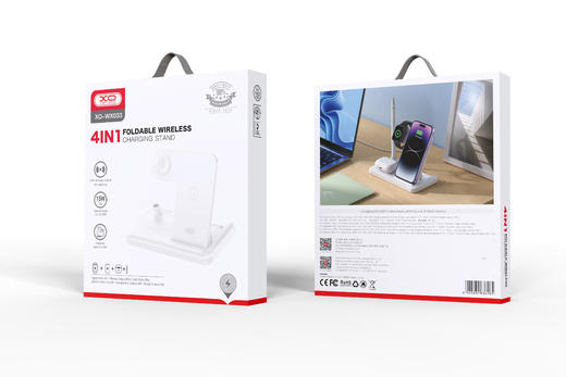 XO-WX033 
Apple Watch(地心引力） +15W手机+TWS+1代电容笔 折叠 LED氛围灯 四合一多功能桌面无线充黑色/白色 商品图0