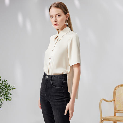 EITIE爱特爱宽松直筒显瘦通勤垂坠短袖衬衫简约百搭夏新款B13130 商品图1
