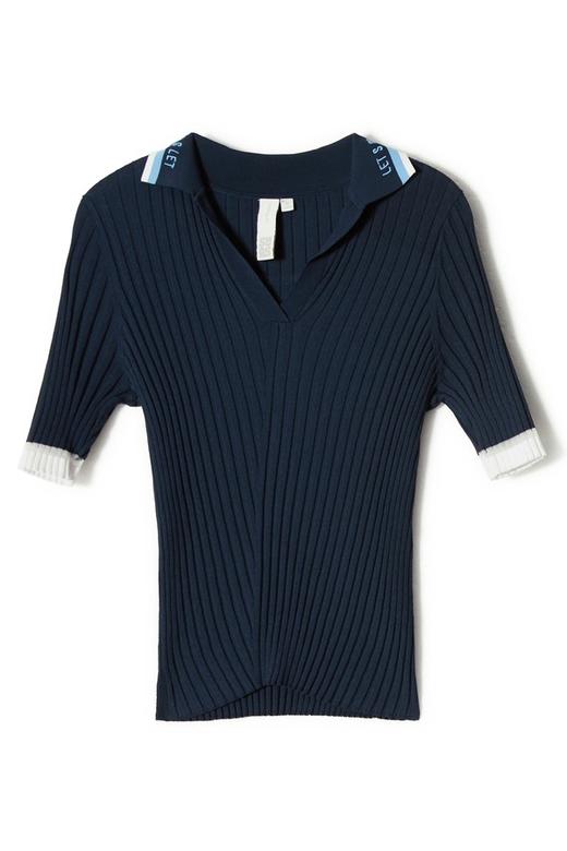 玛丝菲尔·素 拼色V领修身上衣 9001 商品图4