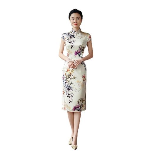 【千寻】改良版桑蚕丝中长款复古洋气优雅日常旗袍连衣裙TY-193 商品图4