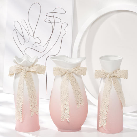 清新渐变色磨砂陶瓷花瓶创意水养插花 简约餐桌客厅家居装饰摆件 商品图0