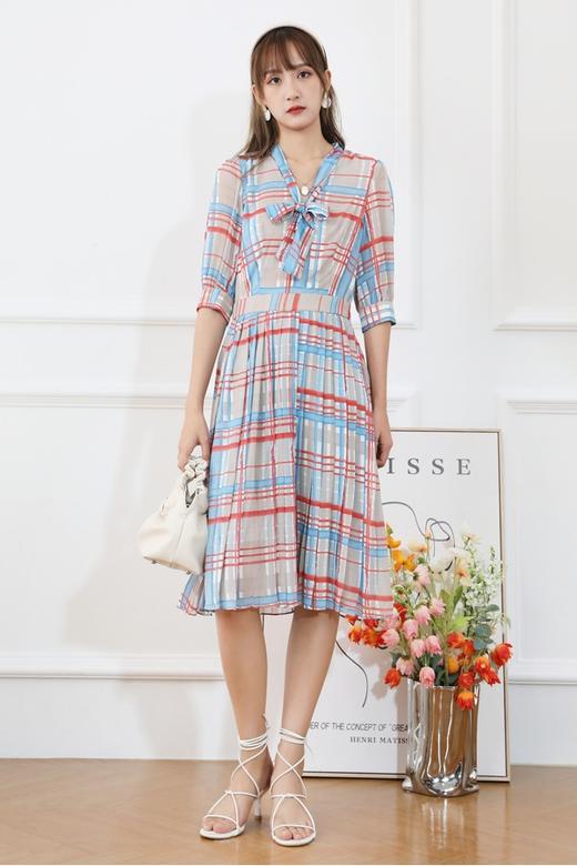 SUMMER & SAGE 系带领结打褶连衣裙 7066 商品图7