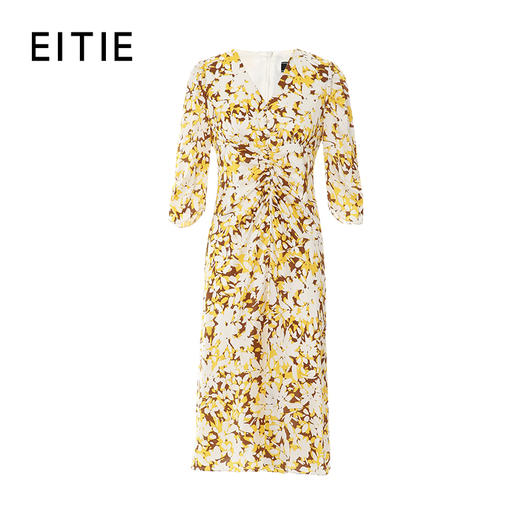 EITIE爱特爱夏季新款修身显瘦优雅V领印花连衣裙7407144 商品图6