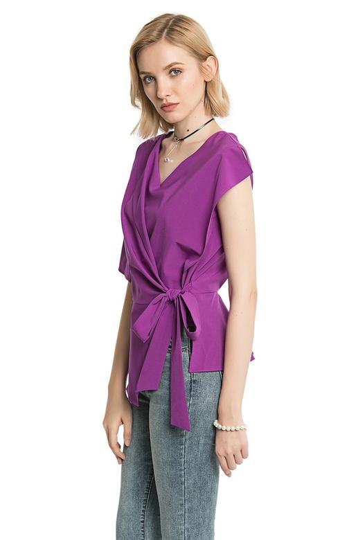 BASIC HOUSE 紫色不对称袖围裹式上衣 2386 商品图2