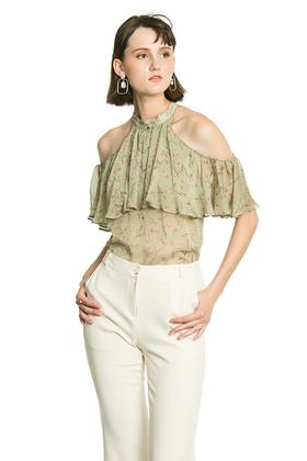 SUMMER & SAGE 印花露肩荷叶边上衣 2876