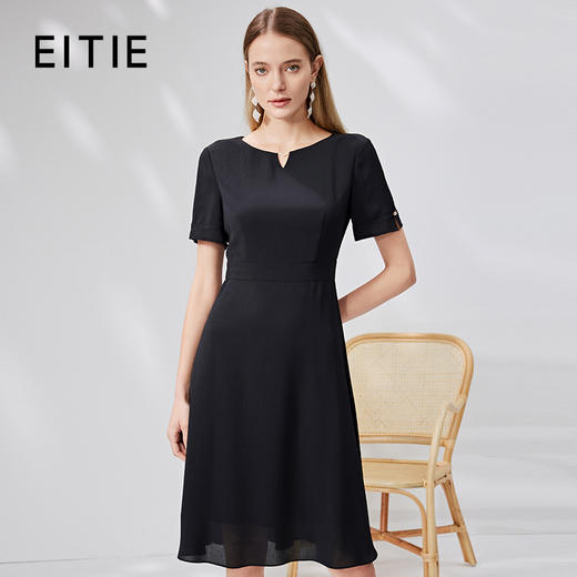 EITIE爱特爱大方简约高级感黑色收腰连衣裙通勤时尚气质夏新款B07170 商品图0