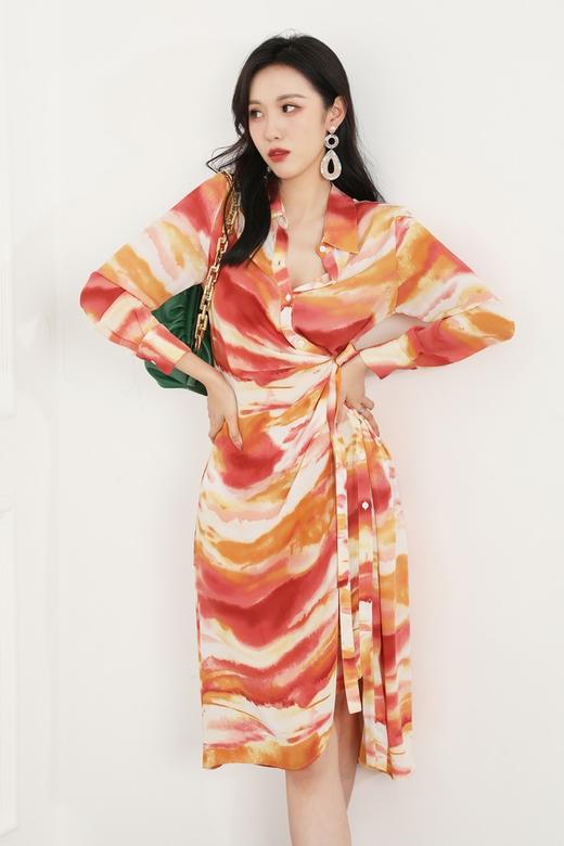 Le Malene 渐变印花系带不规则连衣裙 8979 商品图7