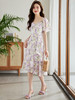 【专属特价】熙世界不规则荷叶边印花连衣裙女夏新款气质收腰V领超仙雪纺裙子 商品缩略图0