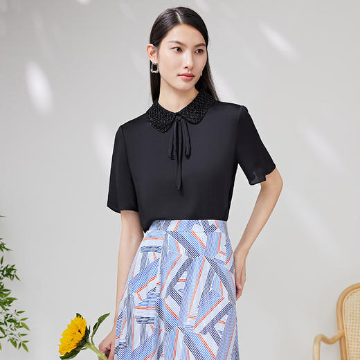 EITIE爱特爱夏季新品通勤百搭优雅舒适立领小上衣7013716 商品图1