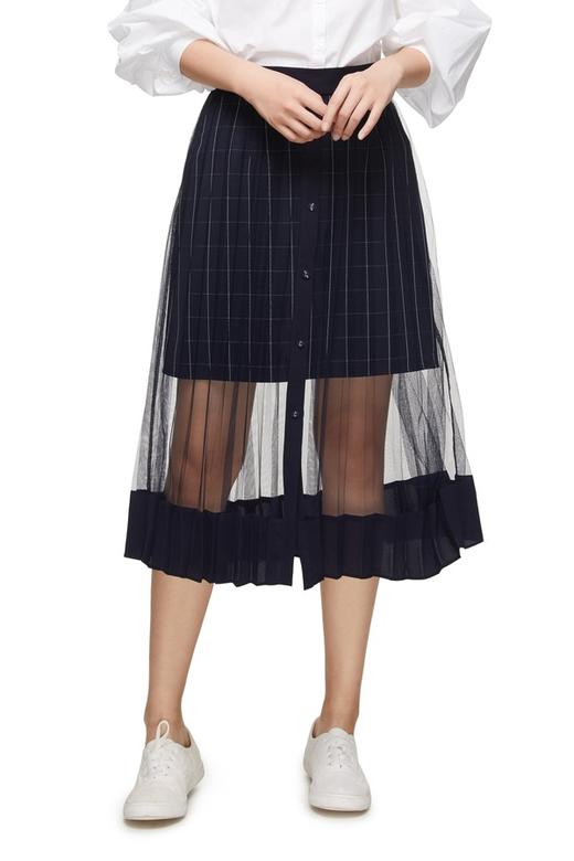 Betu百图 透视网纱双层式格纹半身裙 8924 商品图0