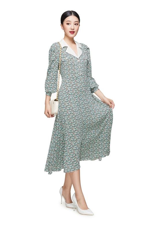 Le Malene 几何印花翻领连衣裙 8999 商品图1