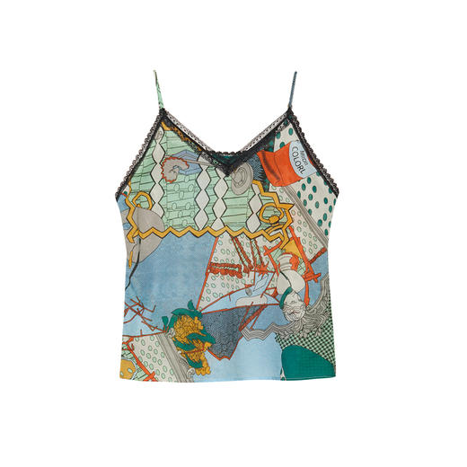 谜底2023夏季新款纯棉印花蕾丝花边V领细吊带内搭上衣女236MN7093 商品图4