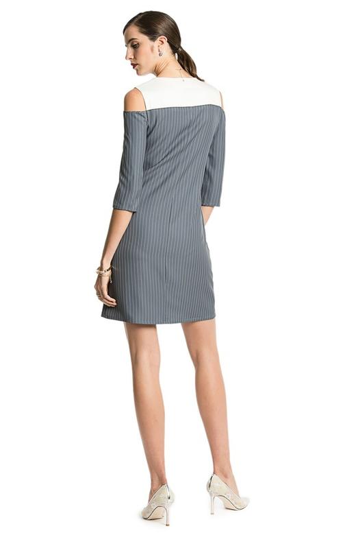 Lia Shade 灰蓝色拼接领挖肩连衣裙 2108 商品图3