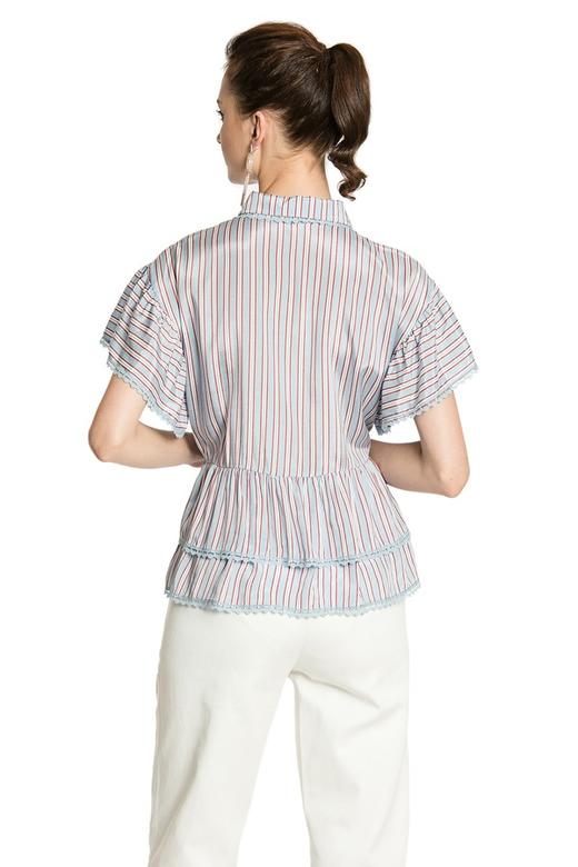SUMMER & SAGE 蓝色条纹荷叶摆衬衫 2993 商品图2