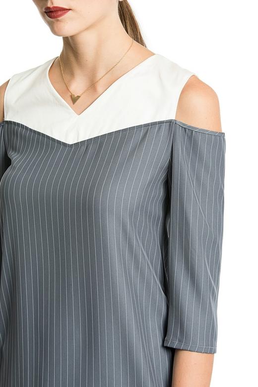 Lia Shade 灰蓝色拼接领挖肩连衣裙 2108 商品图4