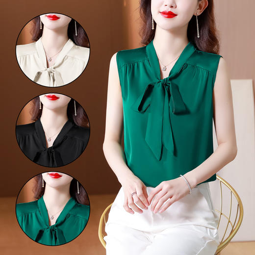 时尚内搭，蝴蝶结飘带背心外搭衬衣上衣KQL-A69N8339 商品图0