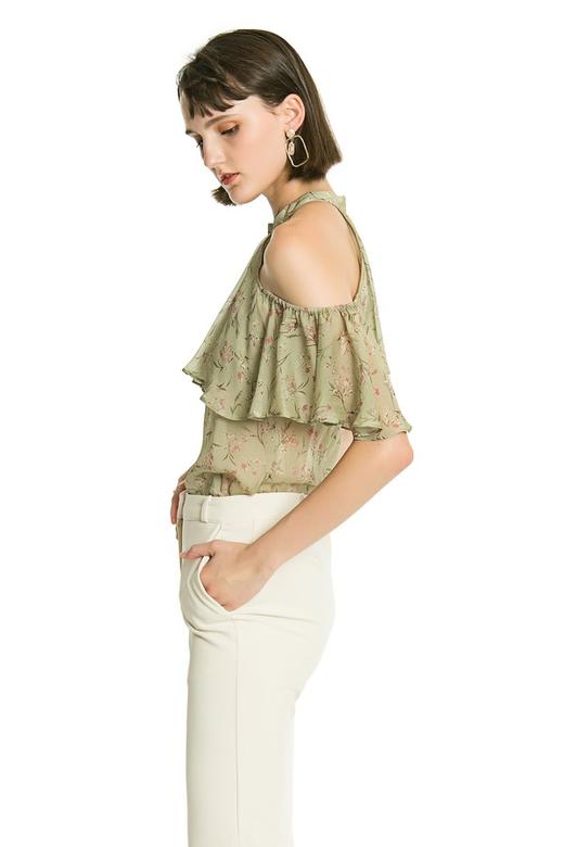 SUMMER & SAGE 印花露肩荷叶边上衣 2876 商品图1