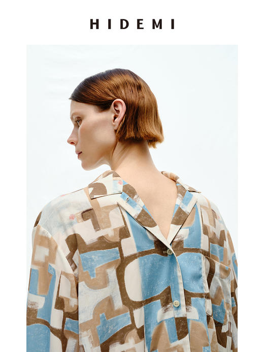HIDEMI 抽象油画印花缎面古巴领衬衫 商品图10