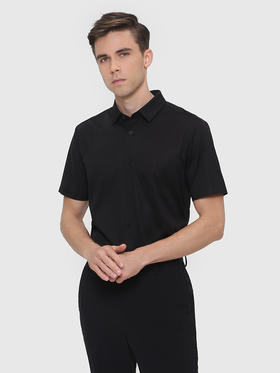 callisto黑色针织混纺意式领衬衫 SRCSS001T