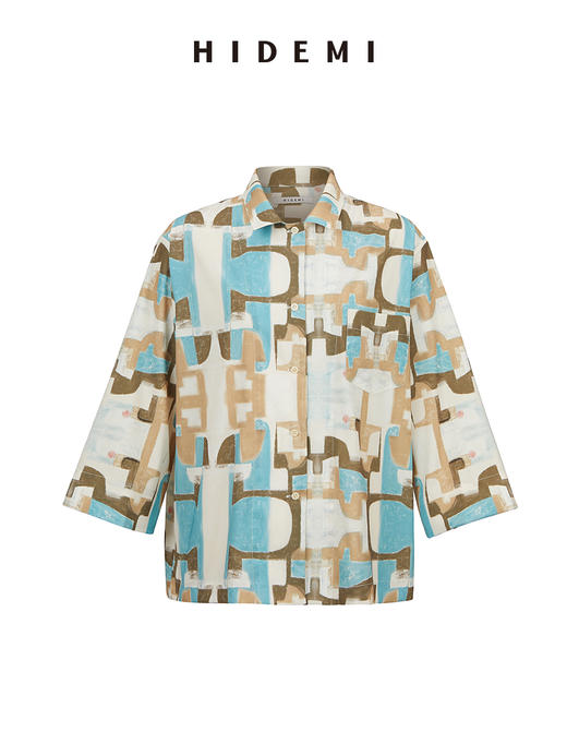 HIDEMI 抽象油画印花缎面古巴领衬衫 商品图11