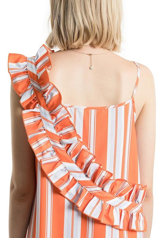 ZERO SIGN 橙白条纹不对称肩带连衣裙 2410 商品图4