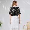 EITIE爱特爱复古法式优雅印花V领直筒短袖雪纺上衣显瘦夏季新款B13126 商品缩略图4