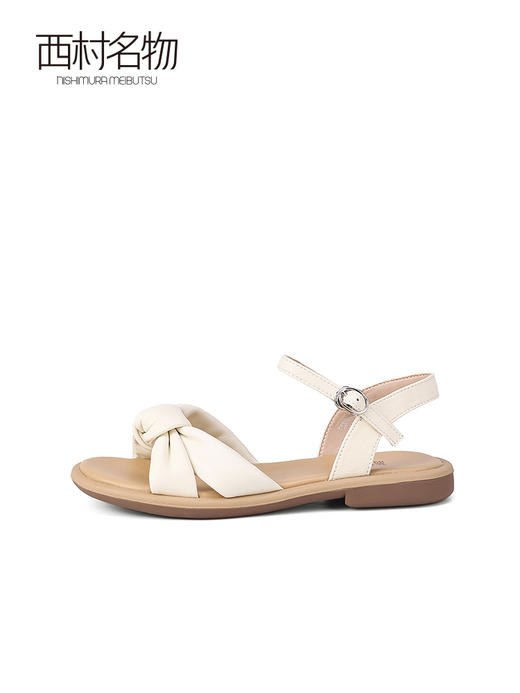 西村名物2023夏季新款仙女风一字带凉鞋蝴蝶结扣饰平底凉拖23161 商品图2