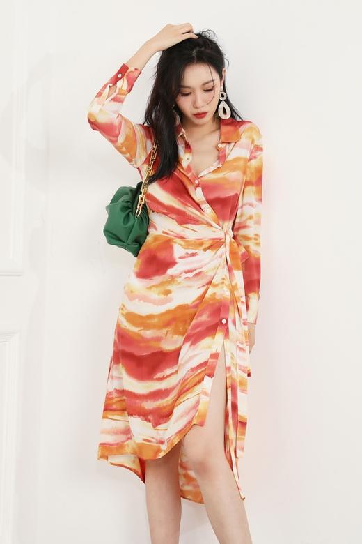 Le Malene 渐变印花系带不规则连衣裙 8979 商品图0