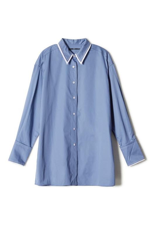 OCHIRLY欧时力 拼色翻领蓝色长款衬衣 8898 商品图4